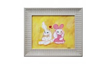 ภาพสีน้ำมัน-กรอบไม้พลาสติกสีครีม ภาพวาดกระต่ายคู่